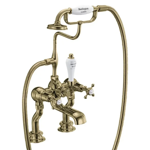 Burlington Claremont Qt Regent Deck Bath Mixer Gold detail view - Image 3