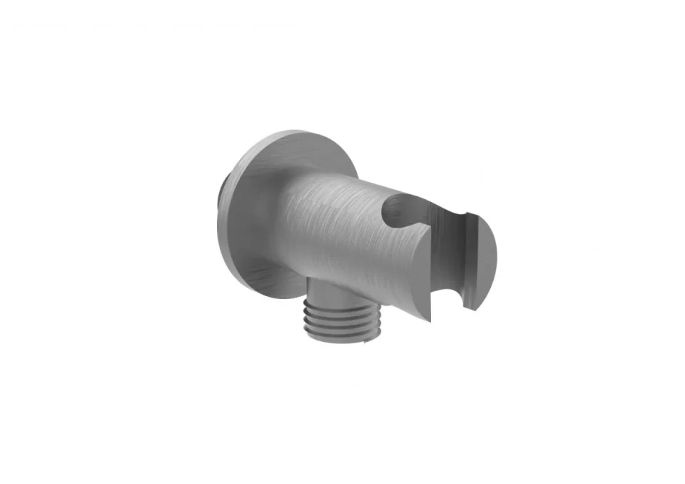 Saneux Cos Round Shower Outlet Elbow & Holder - Brushed Nickel product image - Image 1