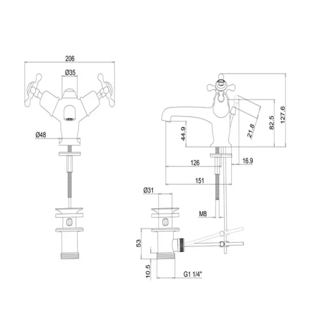 Burlington Quarter Turn Basin Mixer Gold detail view - Image 2