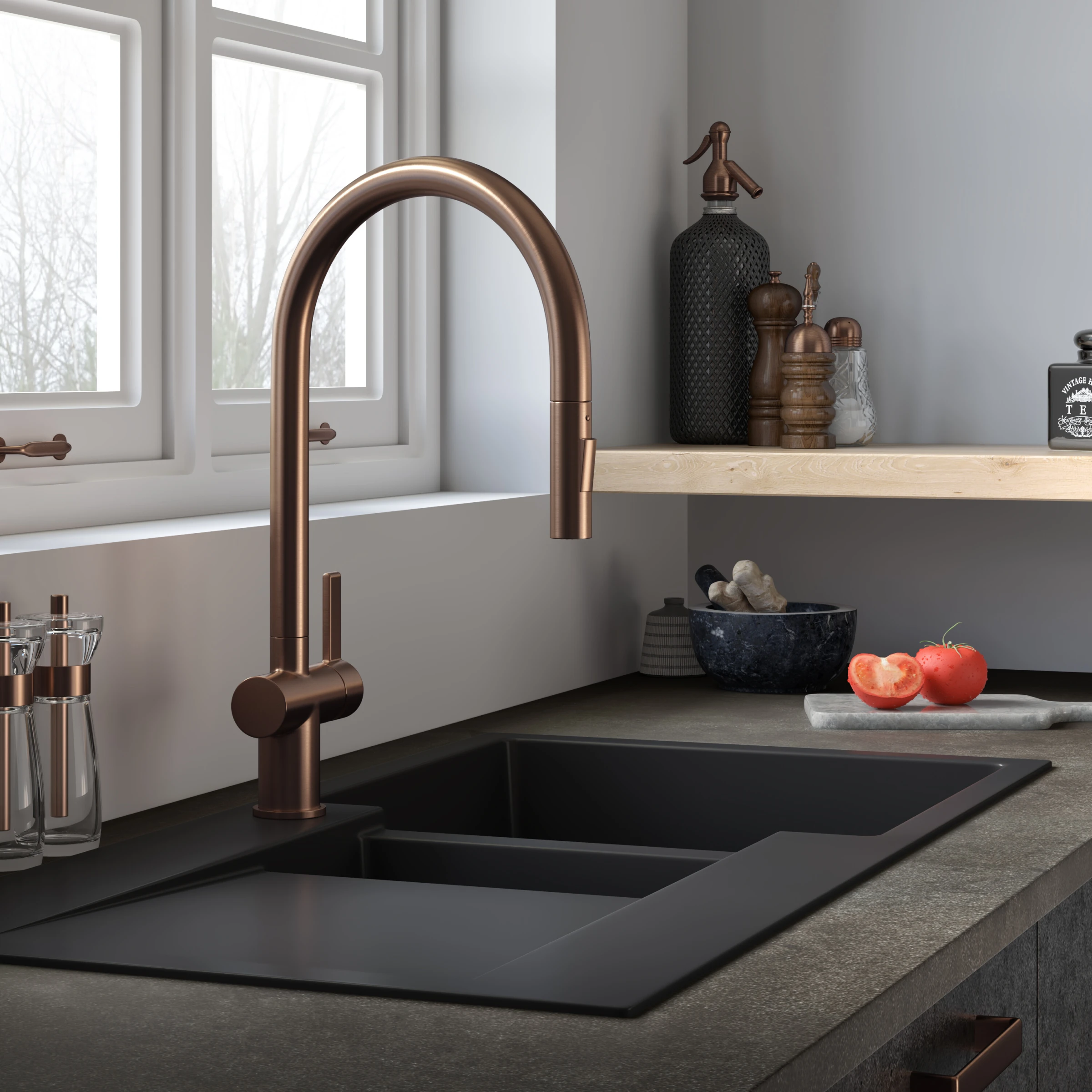 Just Taps Vos Pull Out Sink Mixer Brushed Bronze