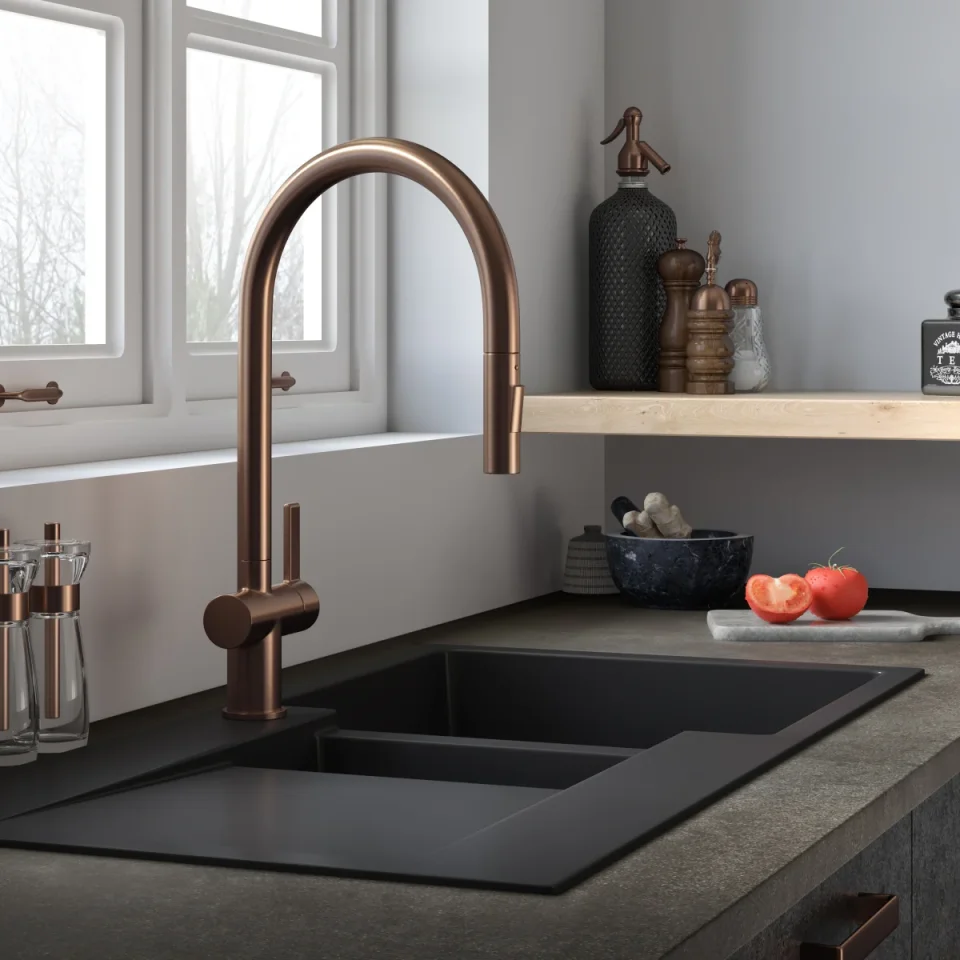 Just Taps Vos Pull Out Sink Mixer Brushed Bronze product image - Image 1
