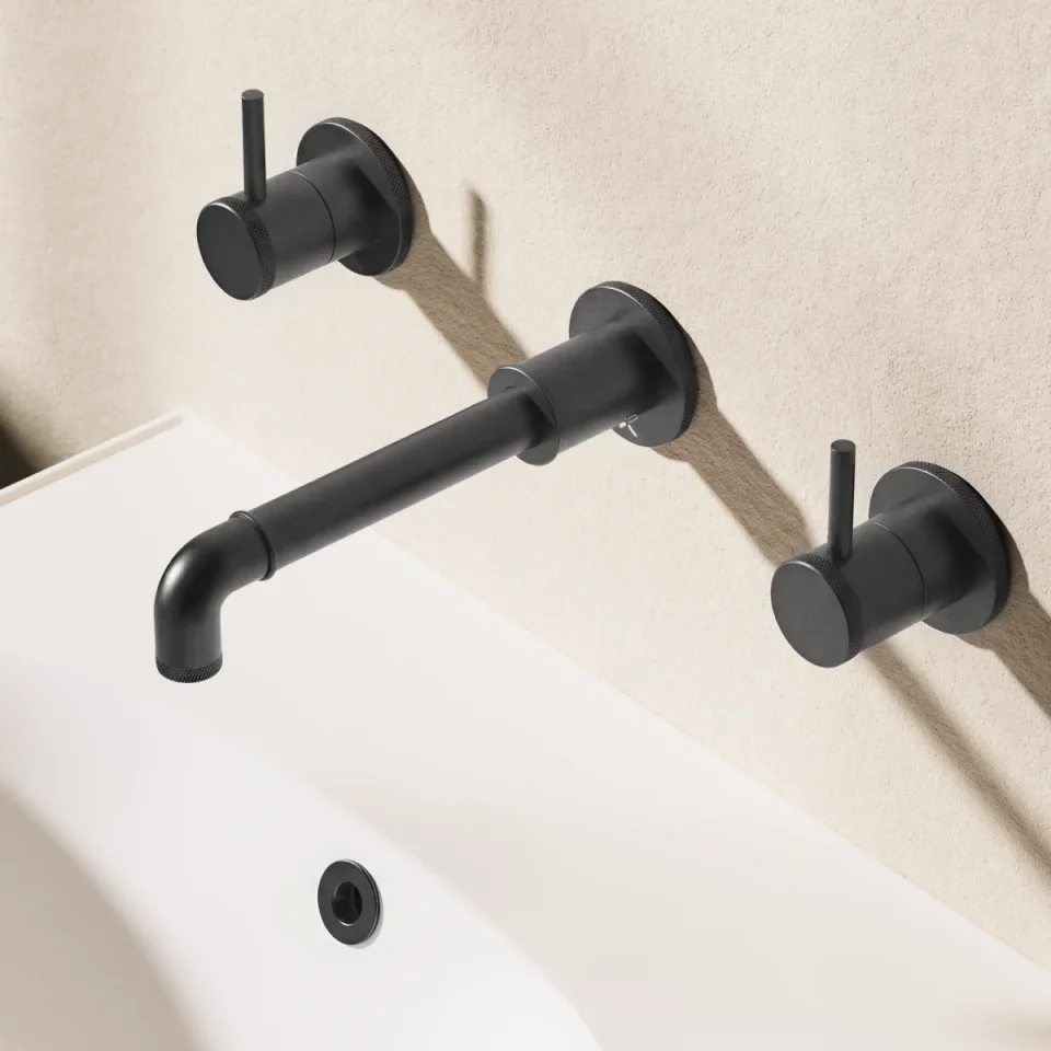 Crosswater MPRO Industrial 3 Hole Basin Set Carbon Black detail view - Image 4