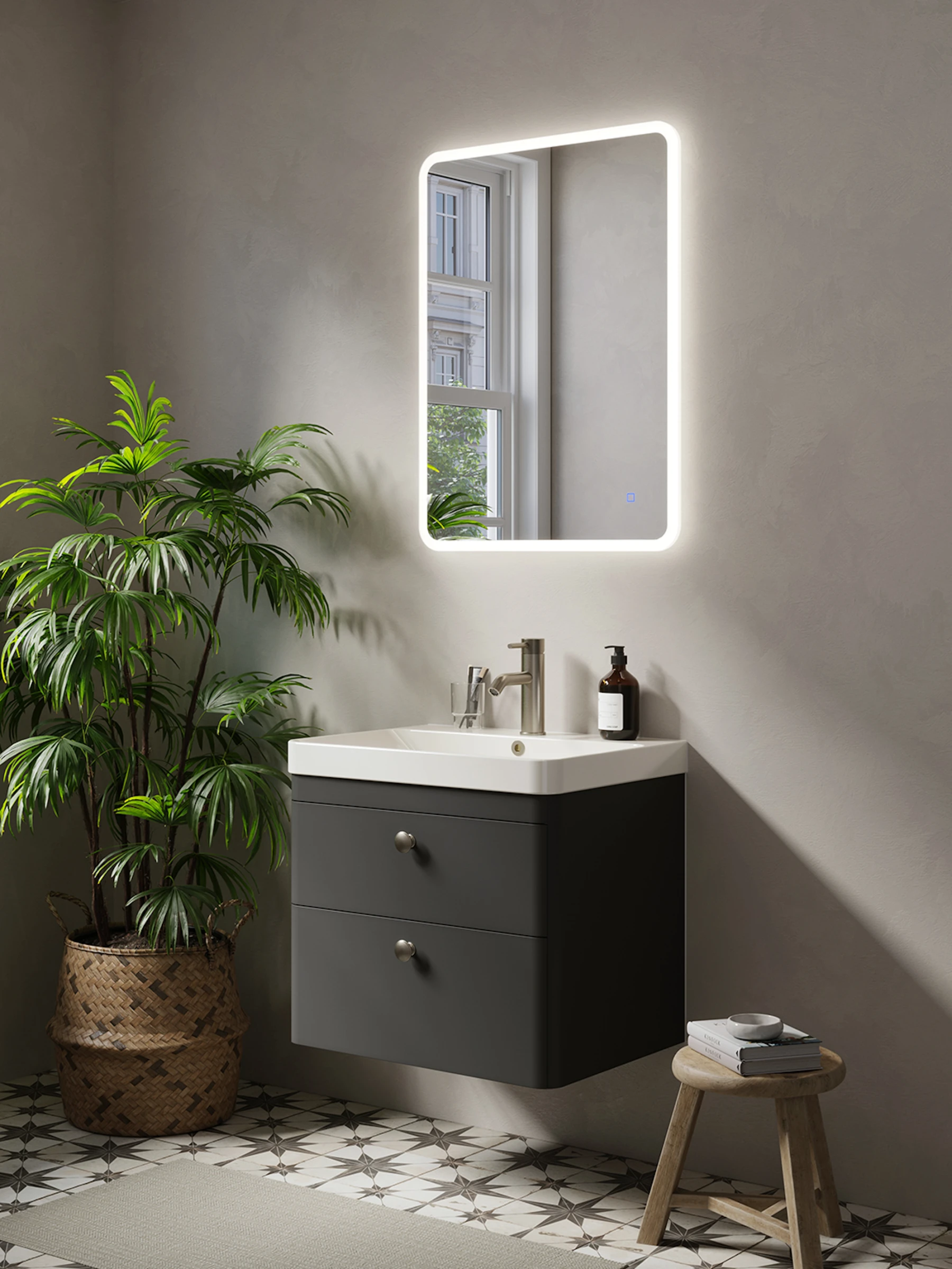 Saneux Hyde 60cm 2 Drawer Wall Mounted Unit - Matte Anthracite