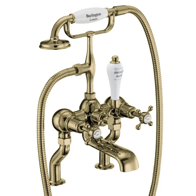 Burlington Claremont Qt Deck Bath Mixer Gold detail view - Image 3