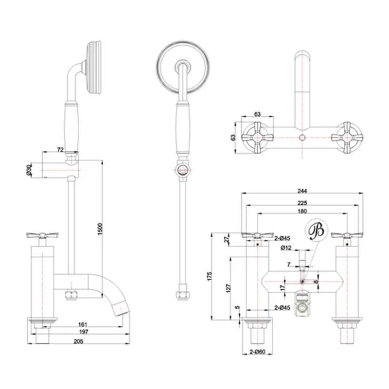 Burlington Riviera Bath/shower Mixer Gold detail view - Image 2