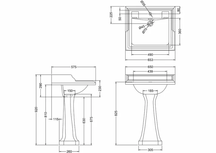 Burlington Medici Classic Rectangular Basin 65cm 1th detail view - Image 2