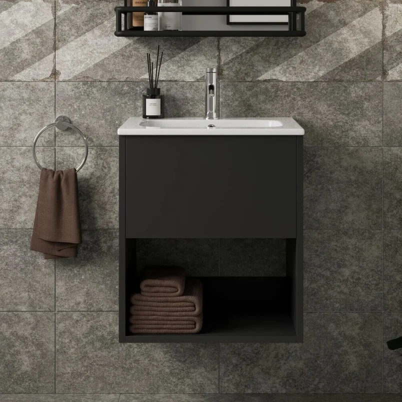 Britton Hackney Basin Unit 500mm Black Matt detail view - Image 2