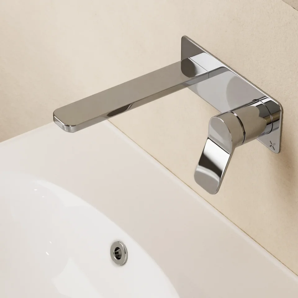 Crosswater Glide II Basin Set Single Plate Wall Mounted Chrome detail view - Image 4