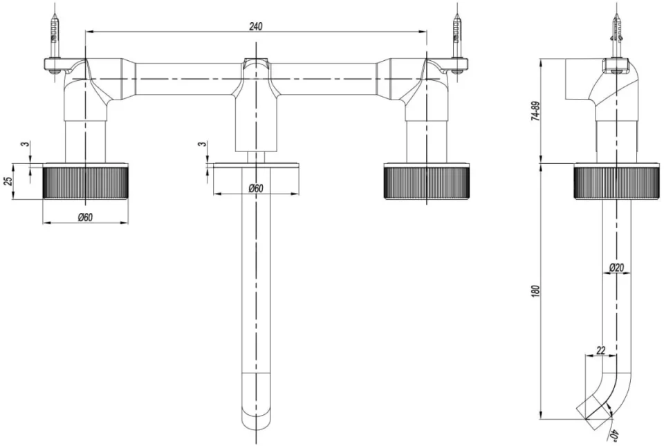 Crosswater 3ONE6 Basin 3 Hole Set Wall Mounted Stainless detail view - Image 2