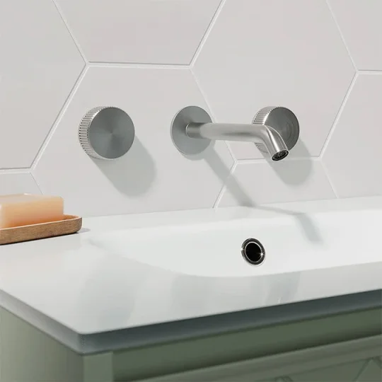 Crosswater 3ONE6 Basin 3 Hole Set Wall Mounted Stainless detail view - Image 3