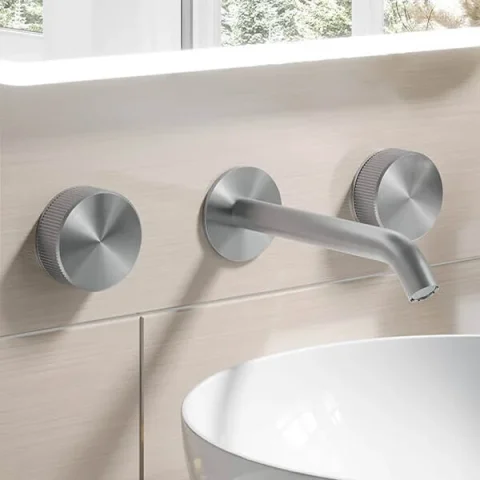 Crosswater 3ONE6 Basin 3 Hole Set Wall Mounted Stainless detail view - Image 4
