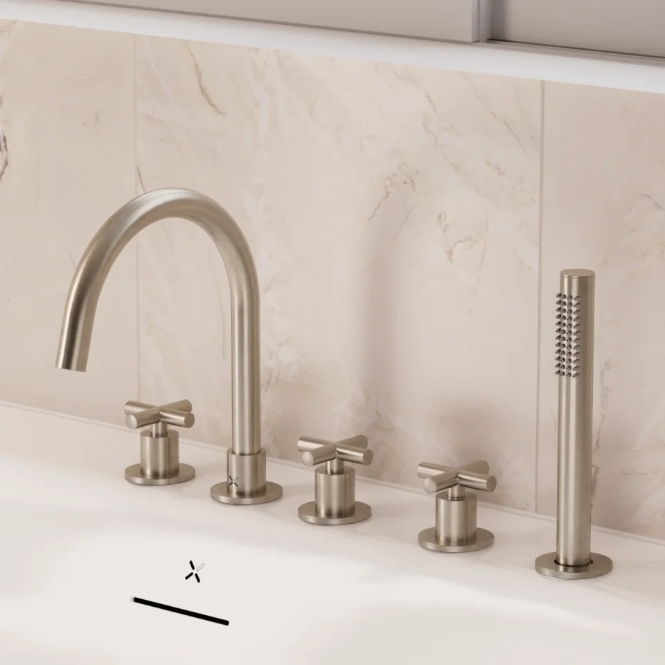 Crosswater MPRO Crosshead 5 Hole Bath Shower Mixer with Kit Brushed Nickel detail view - Image 4