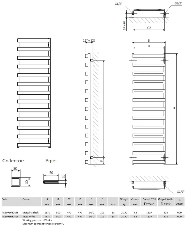 Crosswater Air Towel Warmer 500 x 1630 Soft White detail view - Image 4