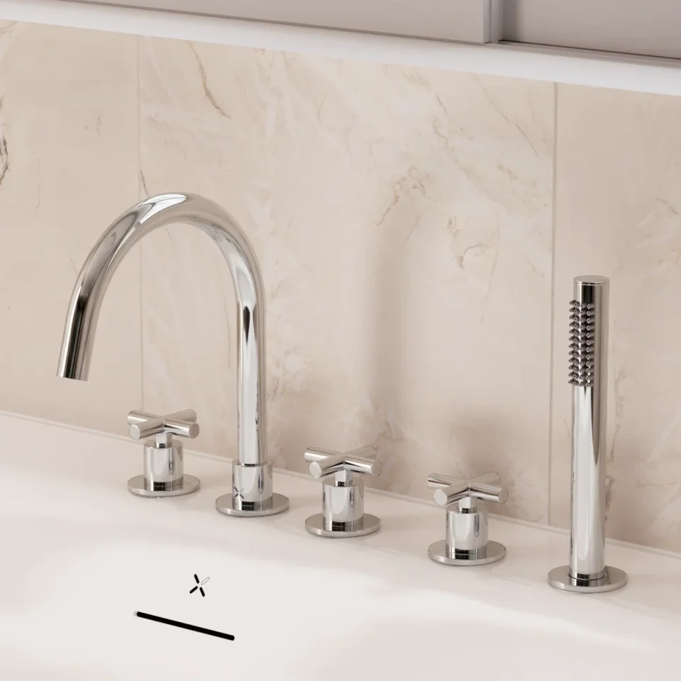 Crosswater MPRO Crosshead 5 Hole Bath Shower Mixer with Kit Chrome detail view - Image 4