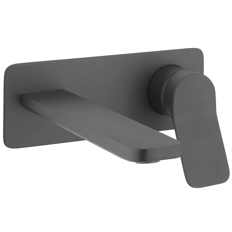 Crosswater Glide II Basin Set Single Plate Wall Mounted Matt Black detail view - Image 2