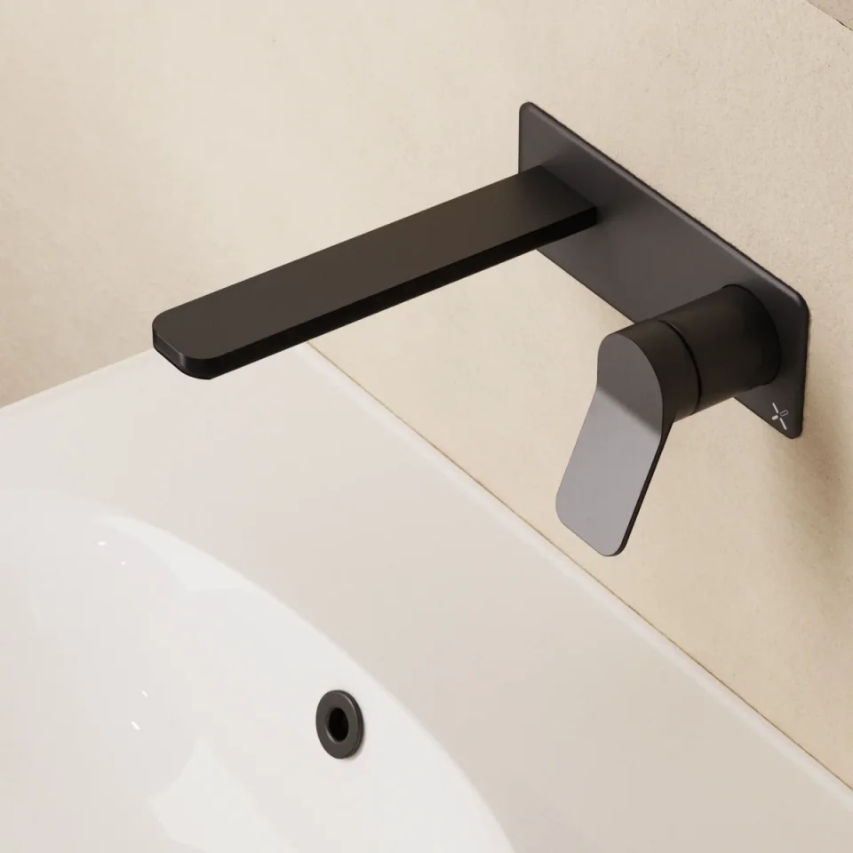 Crosswater Glide II Basin Set Single Plate Wall Mounted Matt Black detail view - Image 4