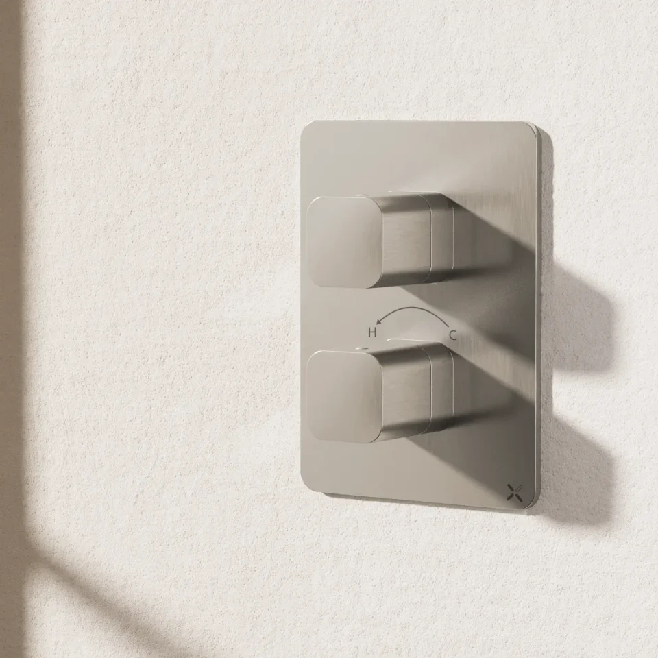 Crosswater Crossbox Glide II 2 Outlet Trim & Levers Brushed Nickel detail view - Image 4