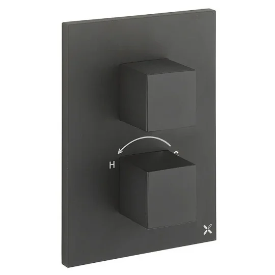 Crosswater Crossbox WaterSquare / Verge 2 Outlet Trim & Levers Matt Black detail view - Image 2