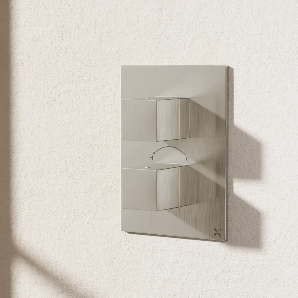Crosswater Crossbox Verge 3 Outlet Trim & Levers Brushed Nickel detail view - Image 4