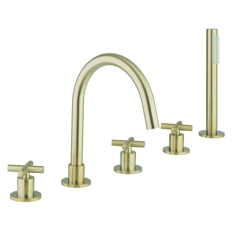Crosswater MPRO Crosshead 5 Hole Bath Shower Mixer with Kit Brushed Brass detail view - Image 2