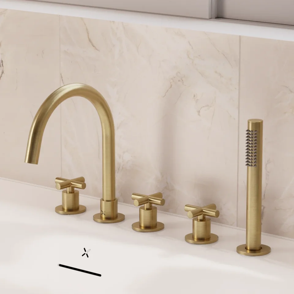 Crosswater MPRO Crosshead 5 Hole Bath Shower Mixer with Kit Brushed Brass detail view - Image 4