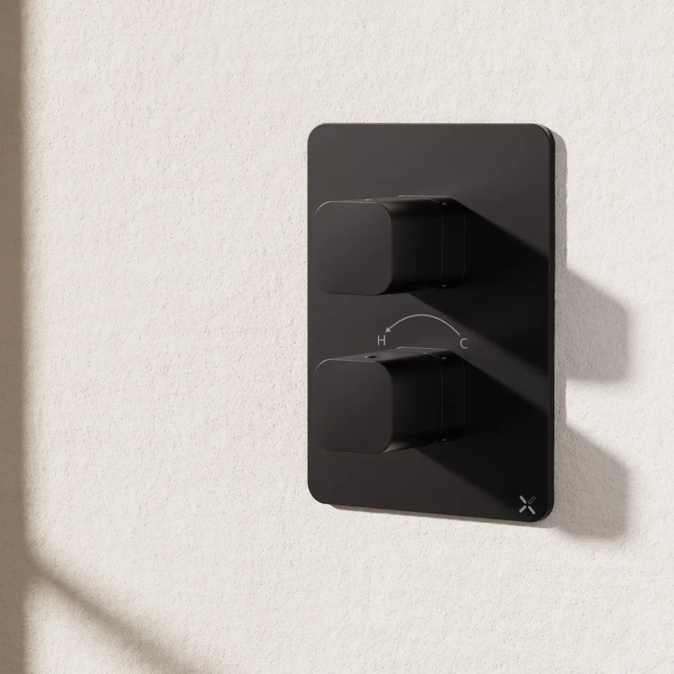 Crosswater Crossbox Atoll / Glide II 2 Outlet Trim & Levers Matt Black detail view - Image 4