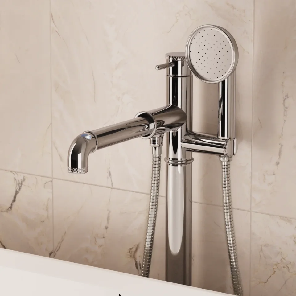 Crosswater MPRO Industrial Bath Shower Mixer Floor Standing Chrome detail view - Image 6