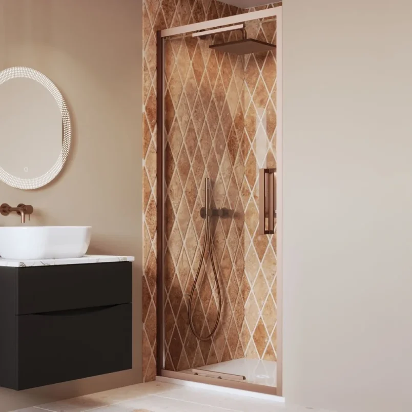 Crosswater Asura 8mm Infold Door 800 Brushed Bronze detail view - Image 2