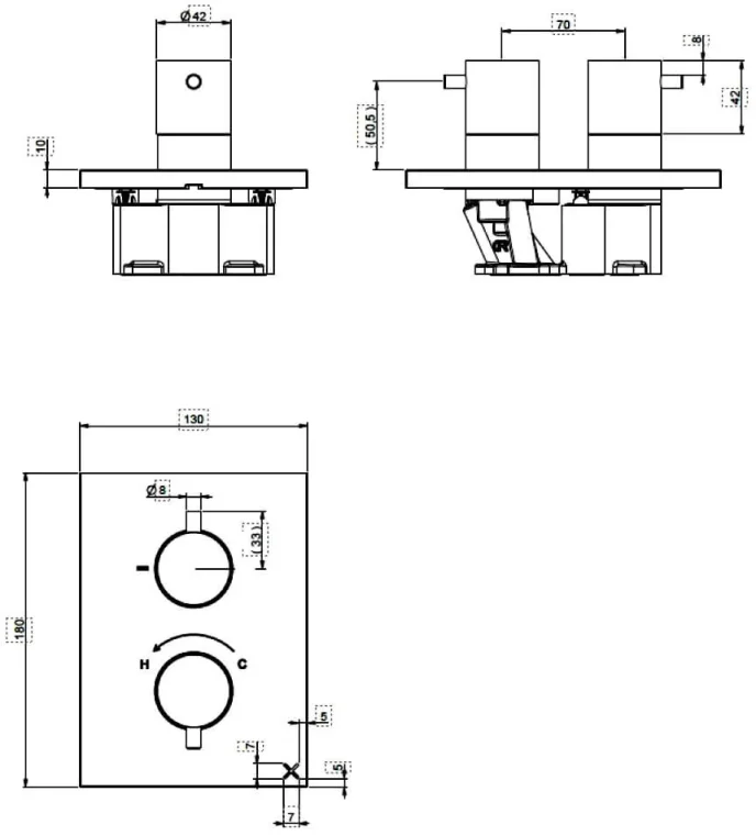 Crosswater Crossbox 3ONE6 3 Outlet Trim & Levers Stainless detail view - Image 2