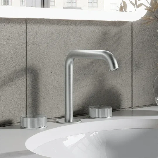 Crosswater 3ONE6 Basin 3 Hole Set Deck Mounted Stainless detail view - Image 2