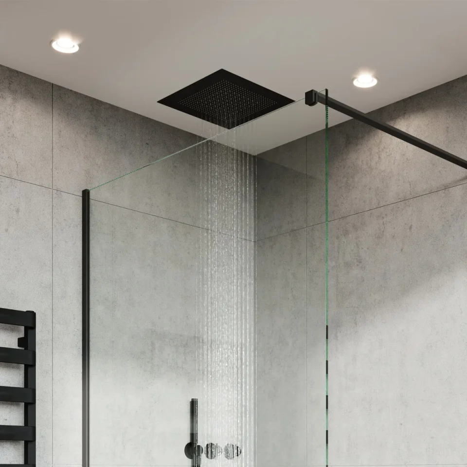 Crosswater Tranquil Recessed Shower Head Dual Flow 380mm Matt Black detail view - Image 3