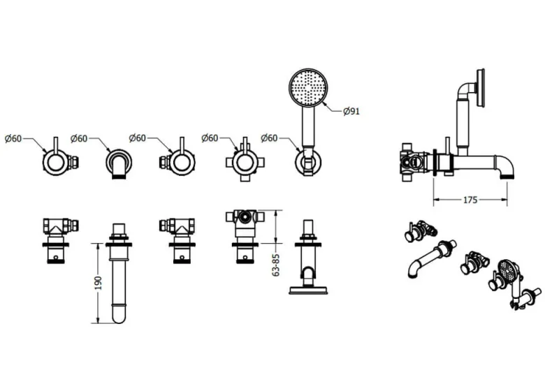 Crosswater MPRO Industrial 5 Hole Bath Filler with Spout & Handset Carbon Black detail view - Image 3