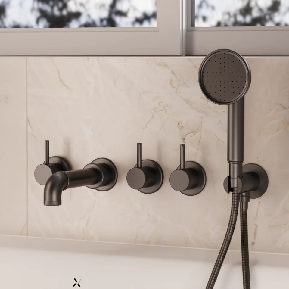 Crosswater MPRO Industrial 5 Hole Bath Filler with Spout & Handset Carbon Black detail view - Image 6