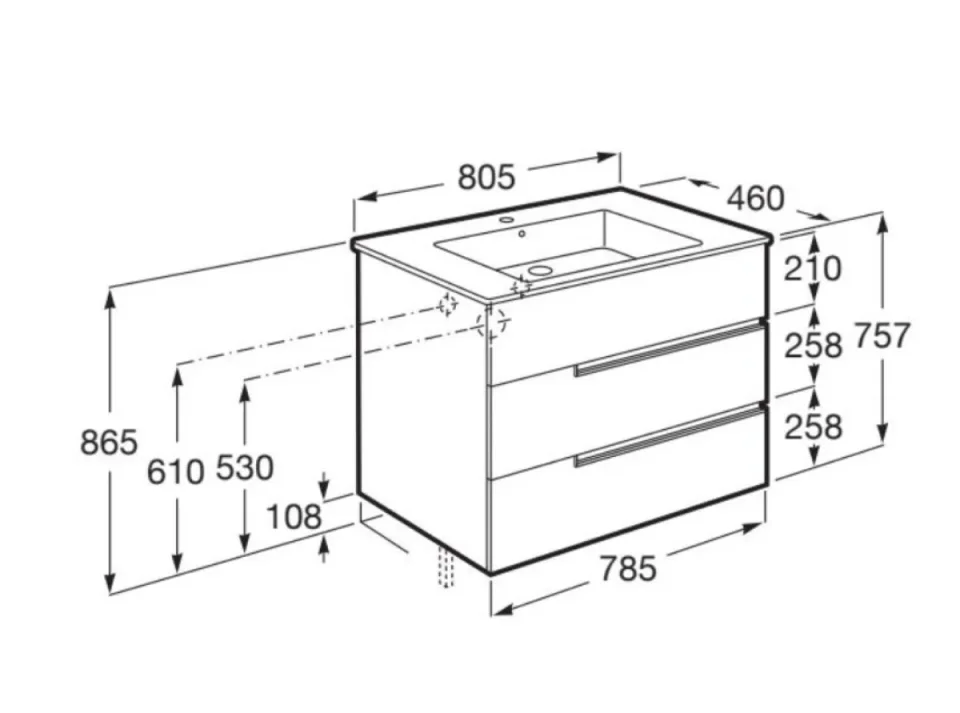 Roca Victoria-n Base Unit With 3 Drawers 800 X 460mm - Light Ash detail view - Image 2