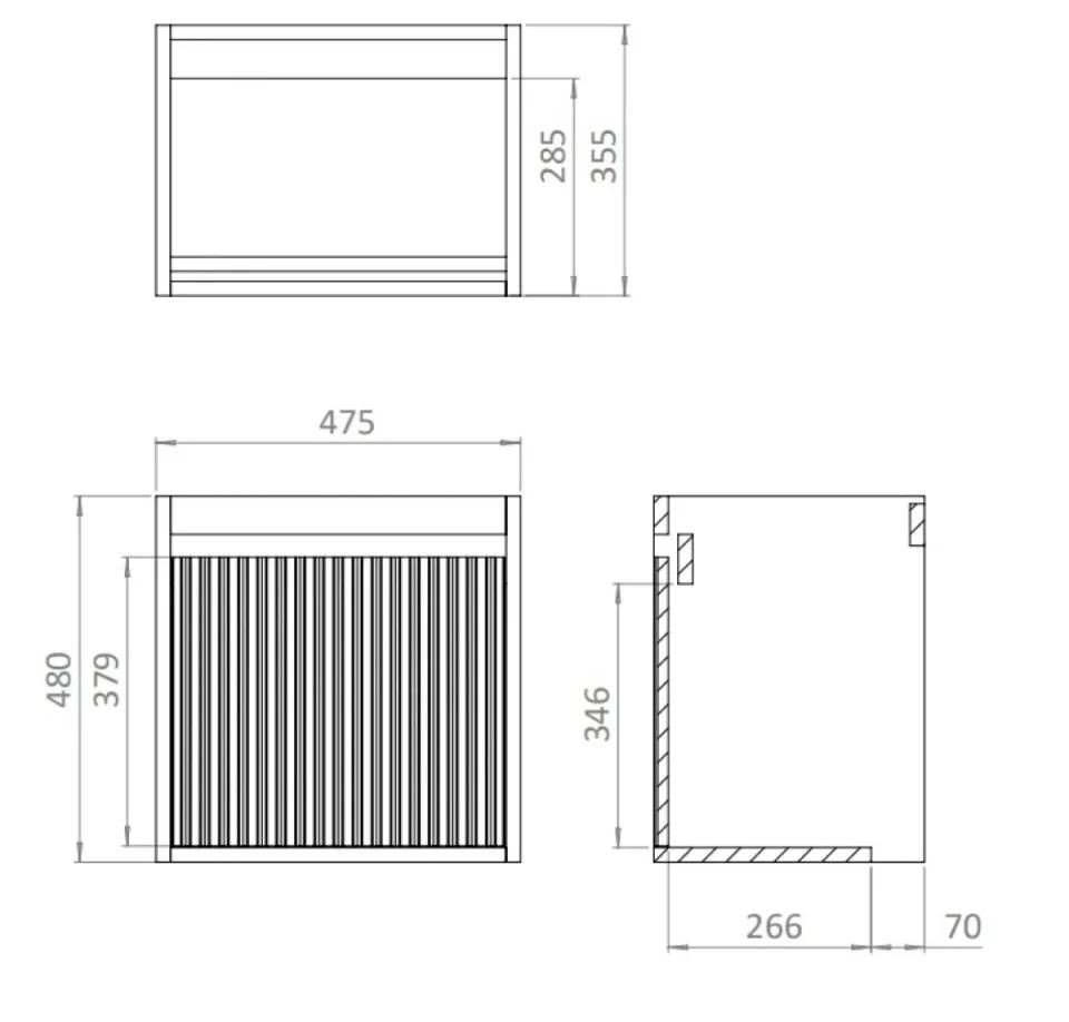 Flute 470 Wall Hung drawer Unit with Ice White Glass Basin detail view - Image 3