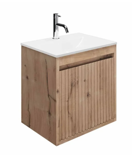 Flute 470 Wall Hung drawer Unit with Ice White Glass Basin