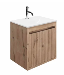 Flute 470 Wall Hung drawer Unit with Ice White Glass Basin