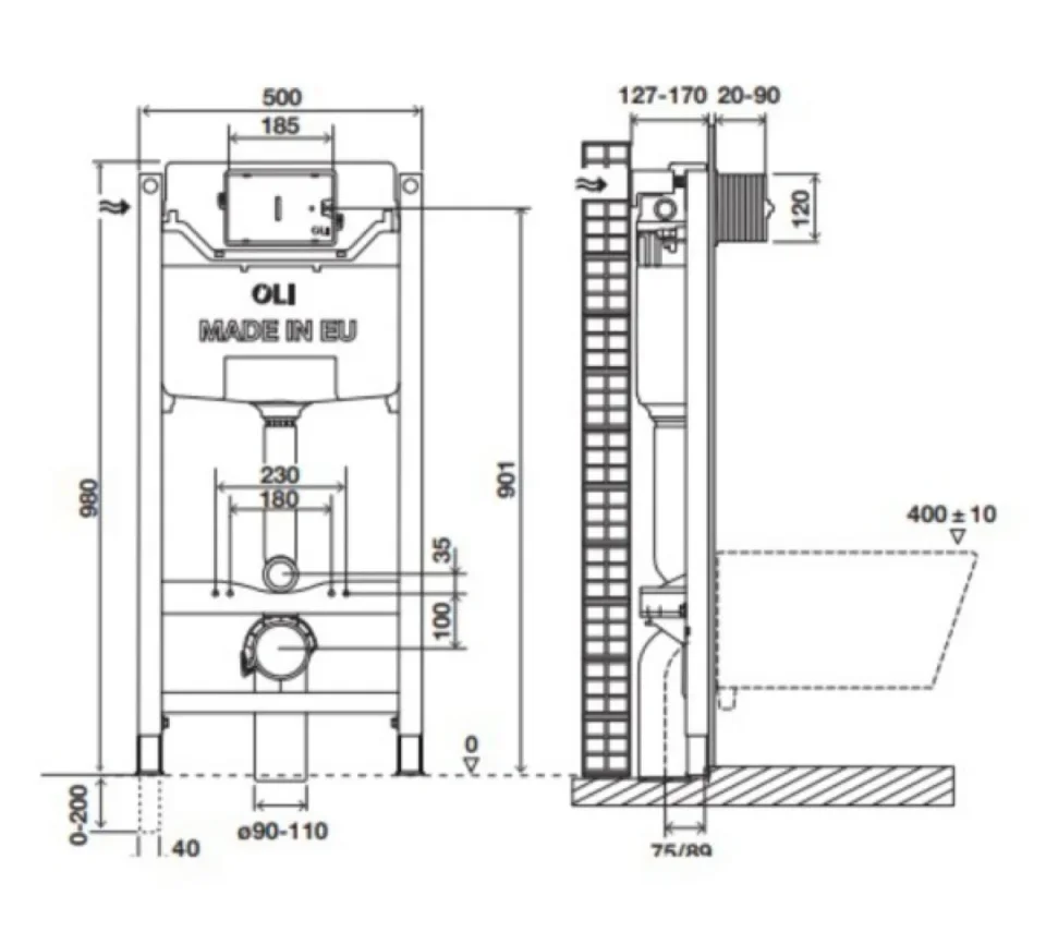 980cm Pre-wall, freestanding W.C. detail view - Image 3