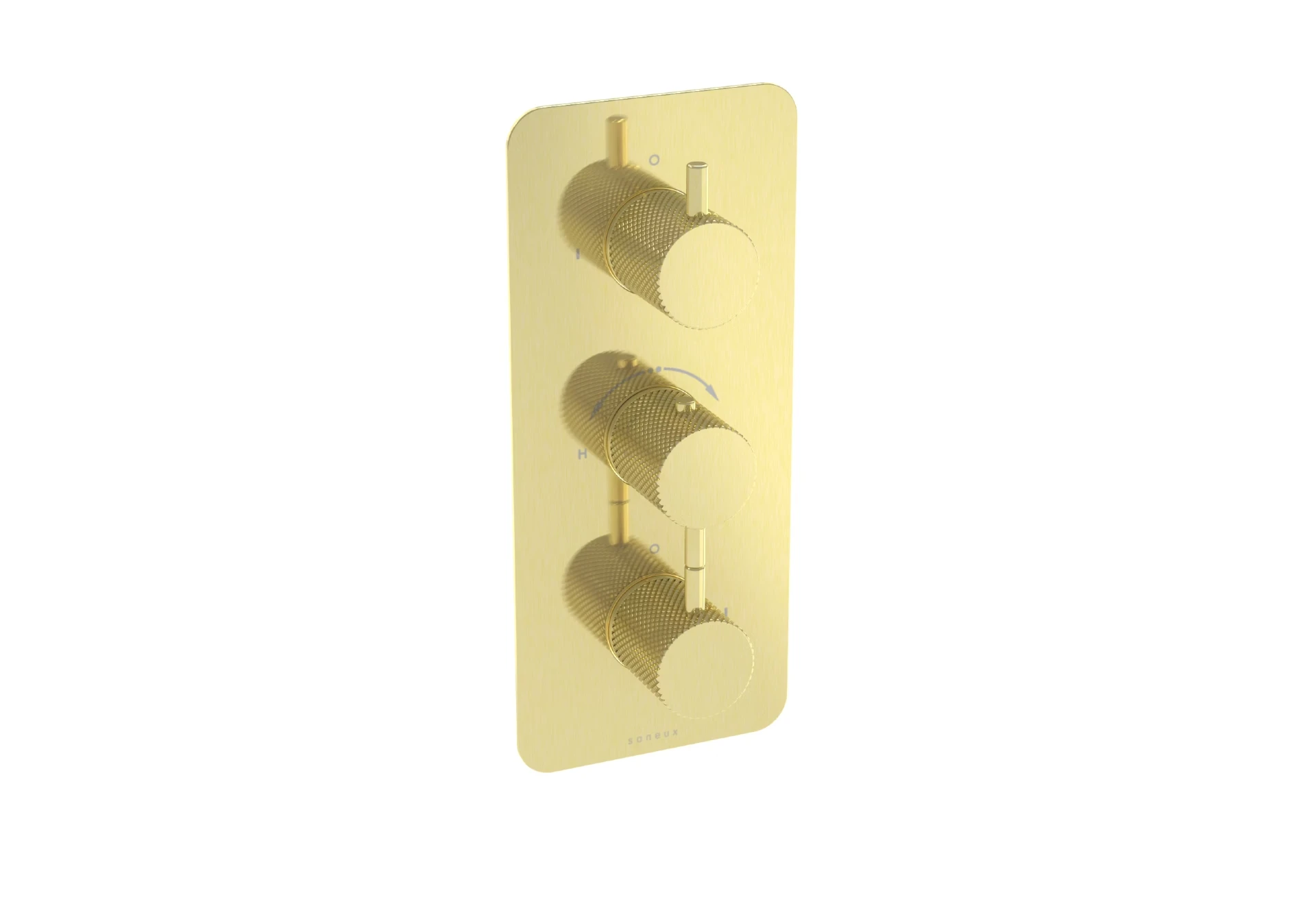 Saneux Cos 2 Way 3 Handle Thermostatic Shower Valve Kit - W/ Knurled Handle - Portrait - Brushed Brass (pvd)