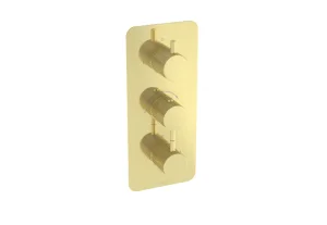 Saneux Cos 2 Way 3 Handle Thermostatic Shower Valve Kit - W/ Knurled Handle - Portrait - Brushed Brass (pvd)
