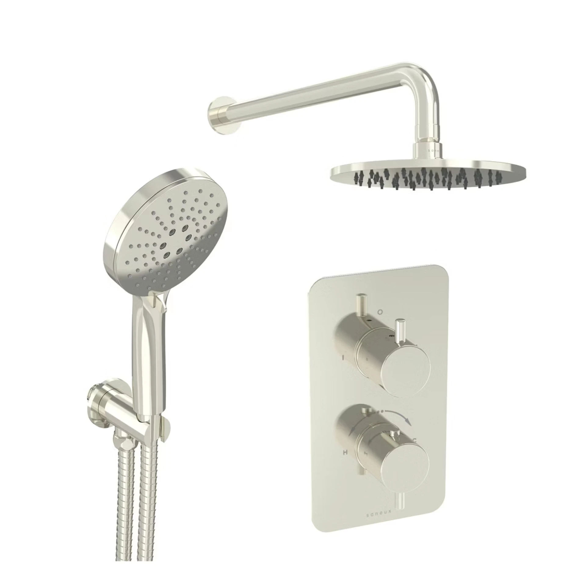 Saneux Cos 2 Way Shower Kit - W/ 3 Function Handset & Shower Head - Brushed Nickel
