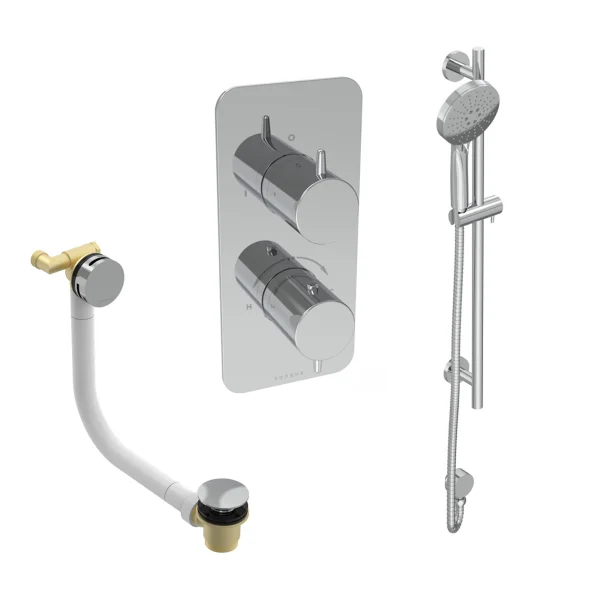 Saneux Eden 2 Way Shower Kit - W/ 3 Function Handset & Slider Rail & Bath Filler - Chrome