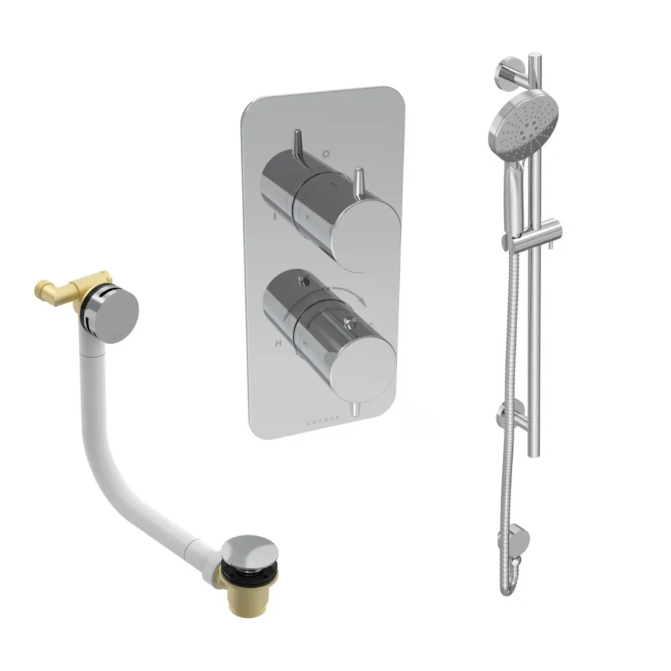 Saneux Eden 2 Way Shower Kit - W/ 3 Function Handset & Slider Rail & Bath Filler - Chrome product image - Image 1
