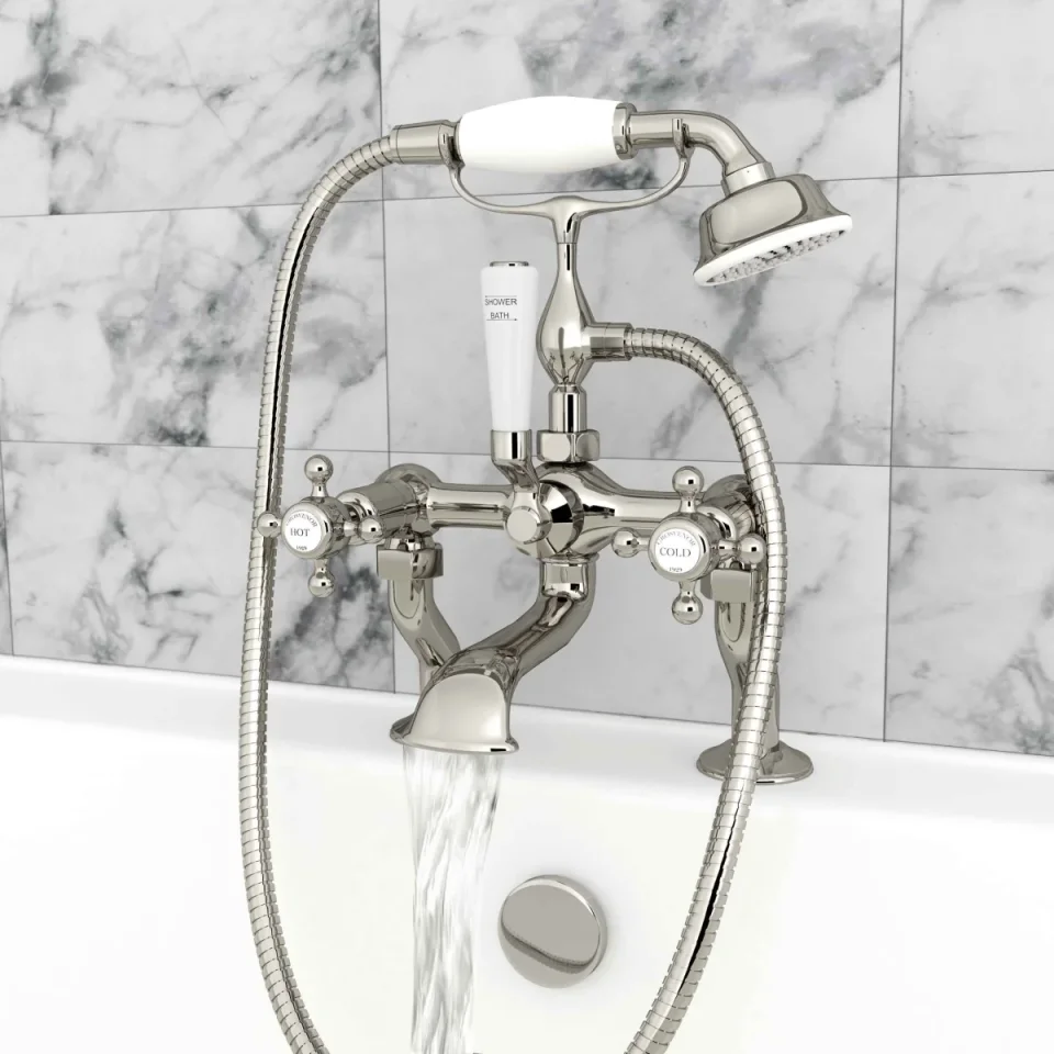 Just Taps Grosvenor Cross Deck Mounted Bath Shower Mixer With Kit Nickel detail view - Image 2