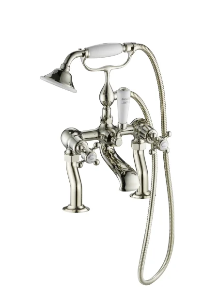 Just Taps Grosvenor Cross Deck Mounted Bath Shower Mixer With Kit Nickel