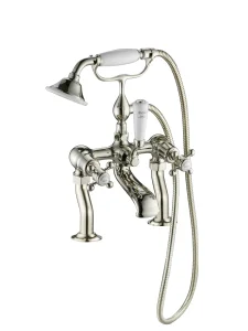 Just Taps Grosvenor Cross Deck Mounted Bath Shower Mixer With Kit Nickel
