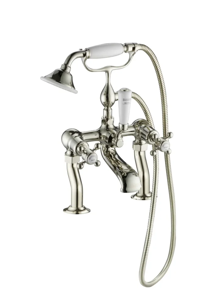 Just Taps Grosvenor Cross Deck Mounted Bath Shower Mixer With Kit Nickel product image - Image 1