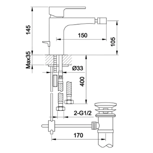 Just Taps Base Bidet Mixer With Pop Up Waste Chrome