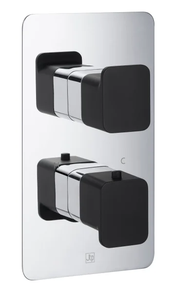 Just Taps Axel Thermo Concealed 2 Outlet Shower Valve Matt Black Handle Chrome