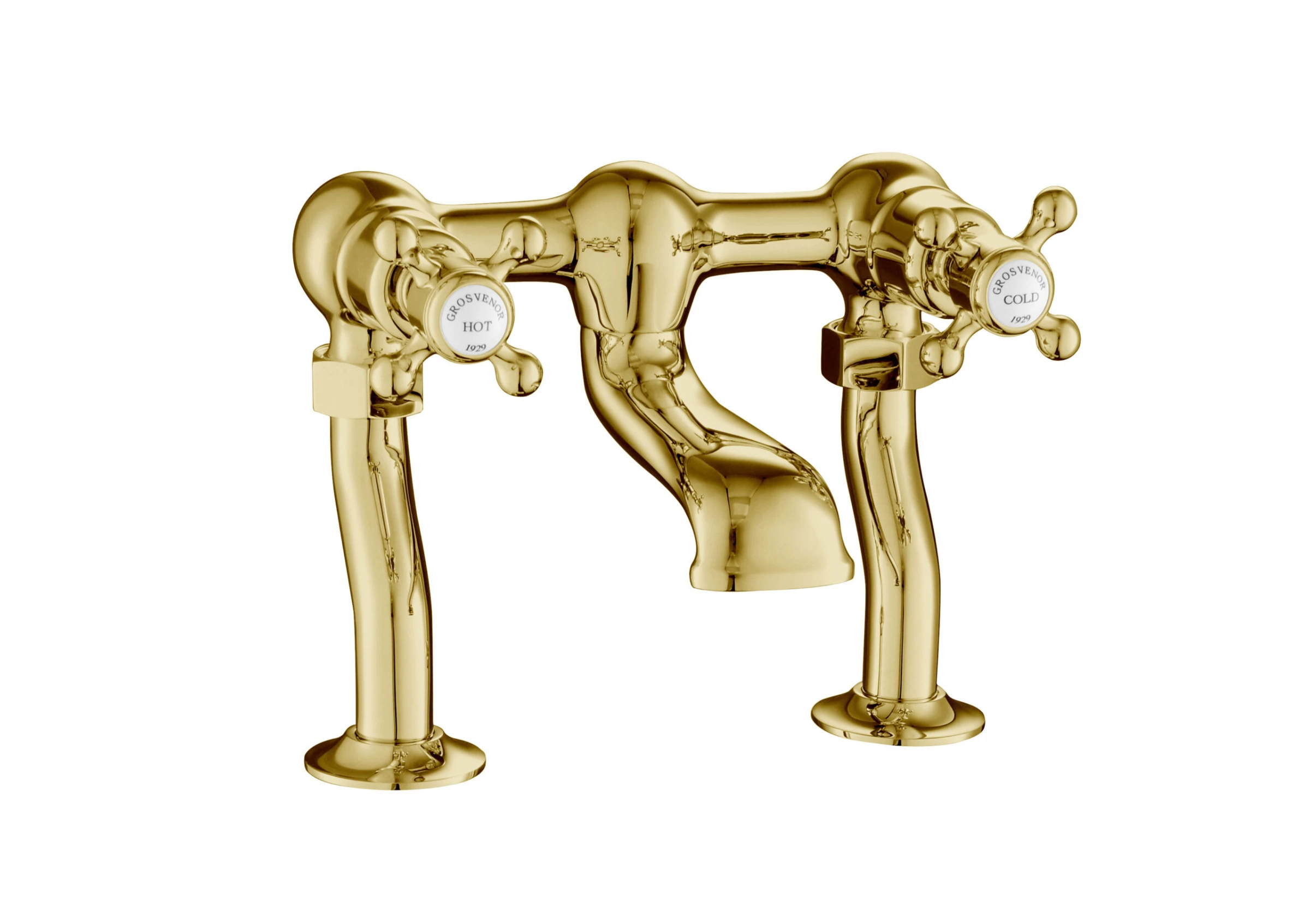 Just Taps Grosvenor Cross Deck Mounted Bath Filler Light Gold